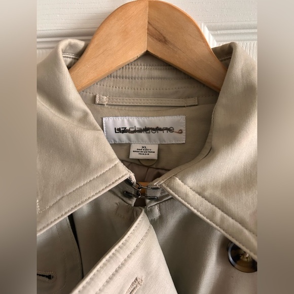 Liz Claiborne Womens Double Breasted Khaki Belted Classic Trench Coat Size XL - Picture 3 of 16